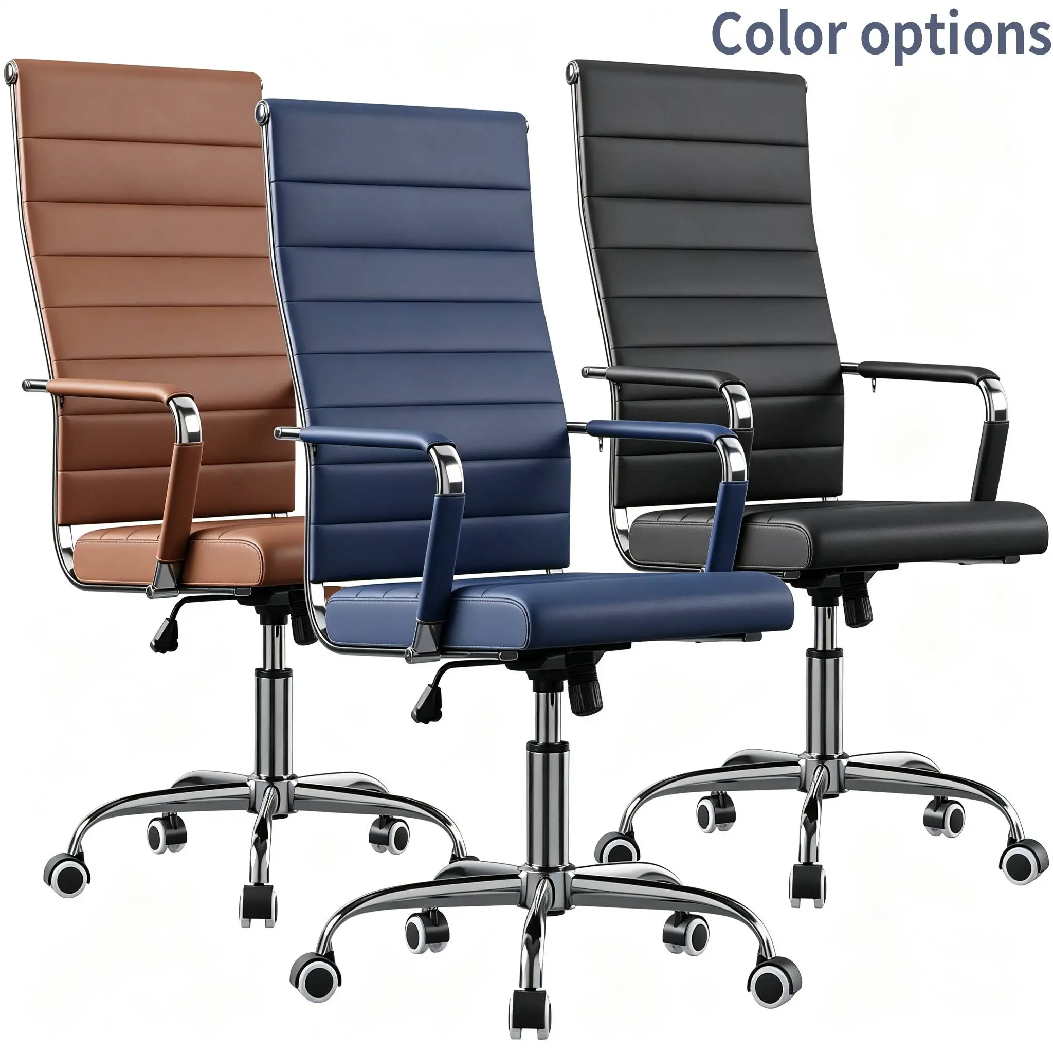 Executive Office Desk Chair, Ribbed Mid-Back PU Leather Conference Room Chair, Ergonomic Padded Computer Chair for Home Office, Meeting & Reception Area