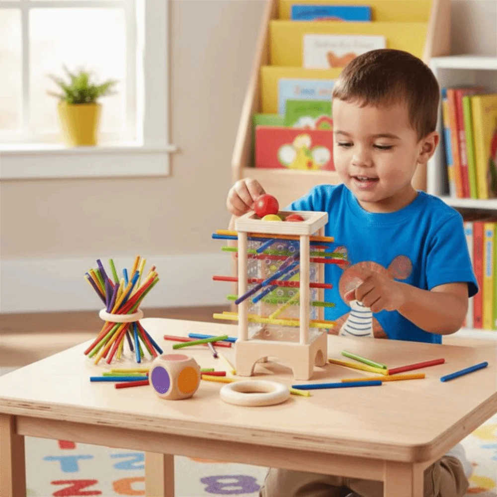 Jeu de société en bois à 4 faces, bâtons colorés, jouets éducatifs, jeu de chute de balle Montessori, motricité Fine classique