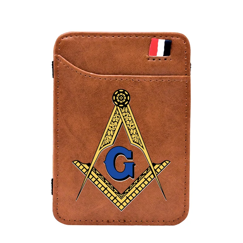 High Quality Retro Freemason Symbol Printing Leather Magic Wallet Classic Men Women Money Clips Card Purse Cash Holder