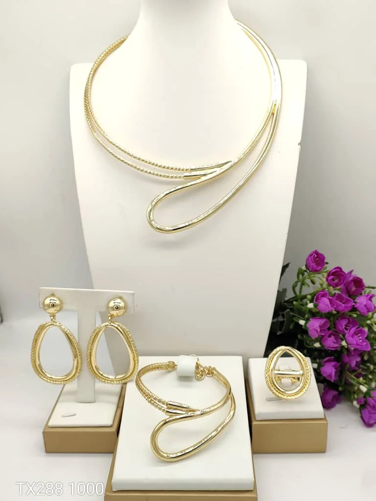 

Yulaili Brazilian Gold Geometric Twisted Jewelry Set Necklace Earrings Bracelet Ring for Women Party Evening Daily X00084