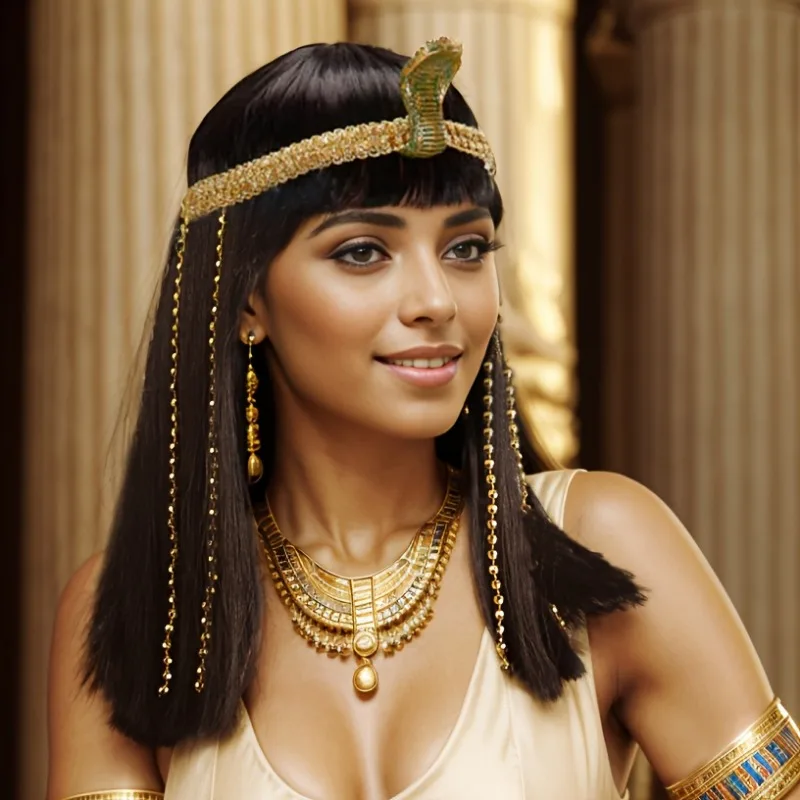 Vrouwen Egyptische Koningin Cleopatra Cosplay Pruik Hittebestendige Synthetische Korte Rechte Pruik Snake Hoofdband Halloween Kostuum Rekwisieten