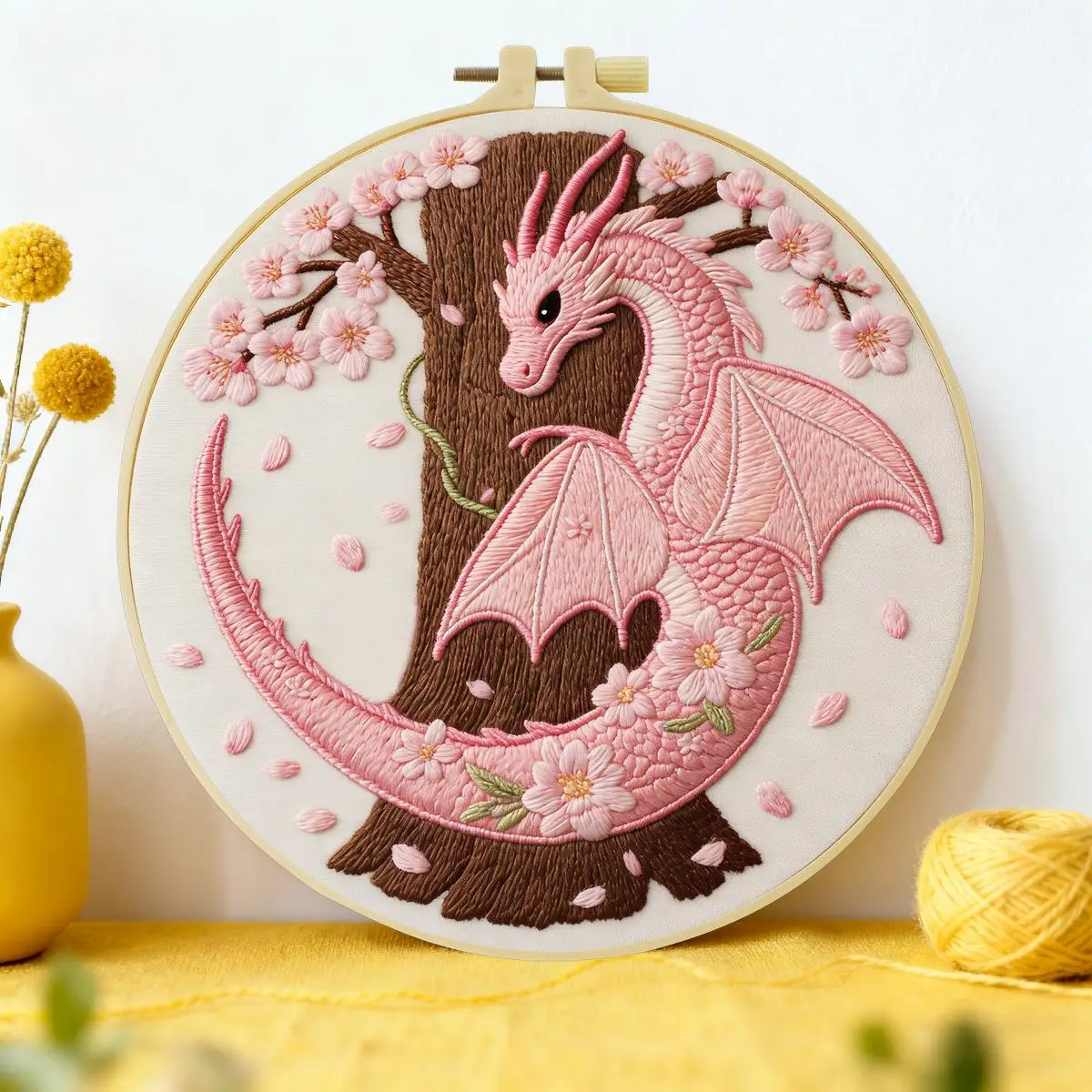 1 Stück 20X20CM/15X15CM 7,87/6,3 Zoll Das Rosa Drachen-Stickerei-Starter-Kit DIY-Kit DIY-Stickerei-Set Handarbeiten Nadelkunst – Detail 1