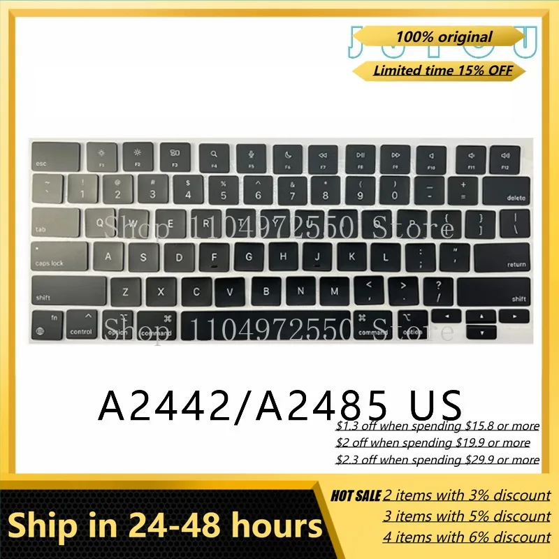Teclas de substituição para Apple MacBook A2442 A2485, teclas internas de teclado para laptop, compatíveis com layout US e UK, acessórios para computador.