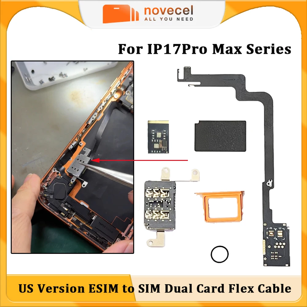 

Для iPhone 17 Pro Max (версия для США) — гибкий кабель для конвертации eSIM в Dual SIM + слот для карты + лоток для SIM-карты + встроенный чип MEP Snow IC — запчасти для ремонта