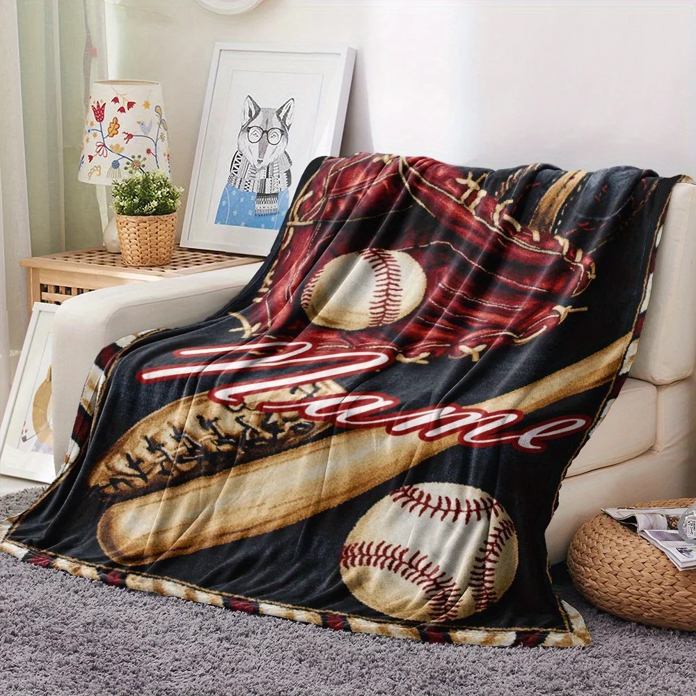 Customize 1pc Custom Name Baseball expert Flannel Throw Blanket - Soft Polyester Fiber, Machine Washable, Chunky Knit All-Season