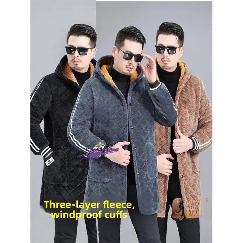

Thiened Cotton Jaet Men's Winter Workwear Warm Outerwear Fce Lined Mid-Length Oversize Coat for Travel And Leisure