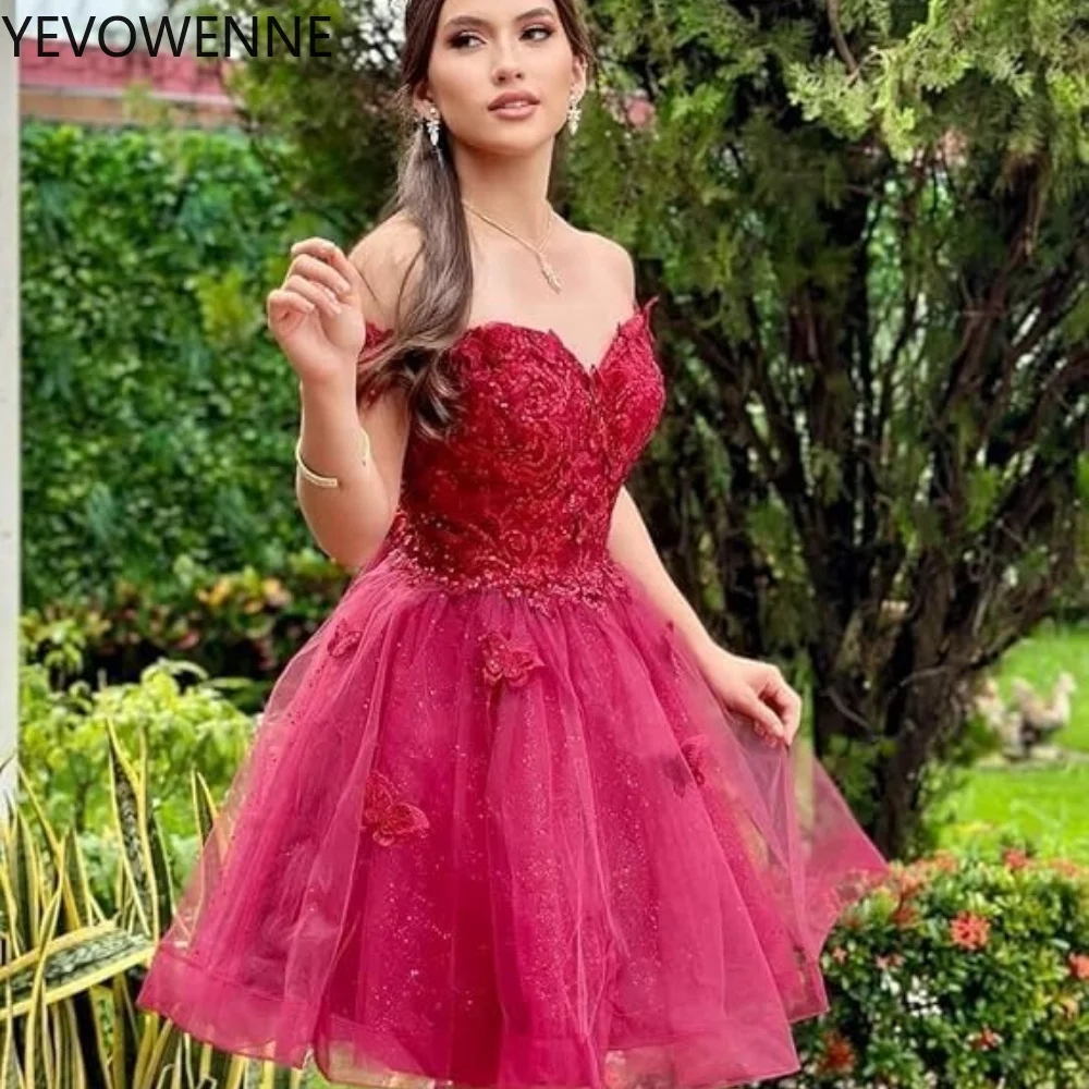 DAMA Dress 3D Butterfly Short Homecoming Dresses Glitter Tulle DAMA Dresses for Quinceanera Off Shoulder Short Prom Dress
