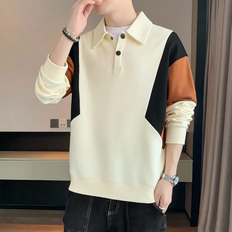

POLO Collar New Sweatshirt Men's Lapel Spring Autumn Top Loose Long-sleeved T-shirt Base Shirt Pullover