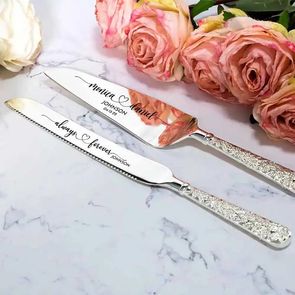 Custom a Set (2pcs) Wedding Cake Cutting Shovel Gold/Silver Knife Spatula Server Gift for Bride Groom Party Cake Dinner Decor