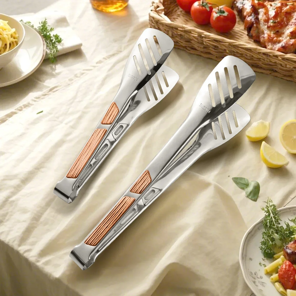 

2Pcs Non Slip Stainless Steel Food Tongs Meat Salad Bread Clip Barbecue Grill Buffet Clamp Cooking Tools Kitchen Accessories