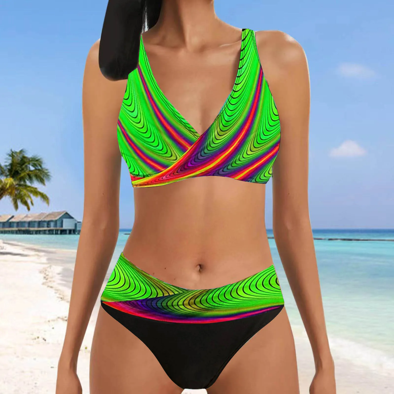 Costume da bagno bikini a due pezzi per donna Estate sexy tankini patchwork multicolore costume da bagno bikini sexy per le vacanze costumi da bagno estivi