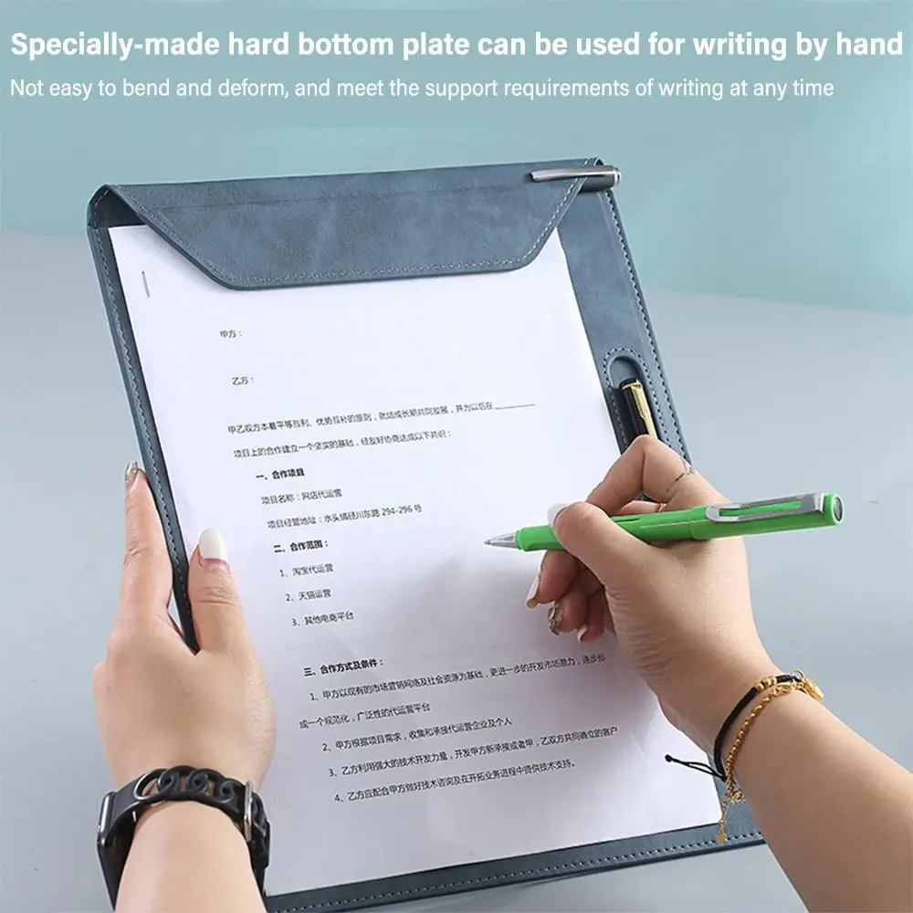 Cartella portadocumenti A4 con una sola mano Blocco note magnetico in pelle con inserto per penna Organizzatore per archiviazione documenti Minuti di riunioni