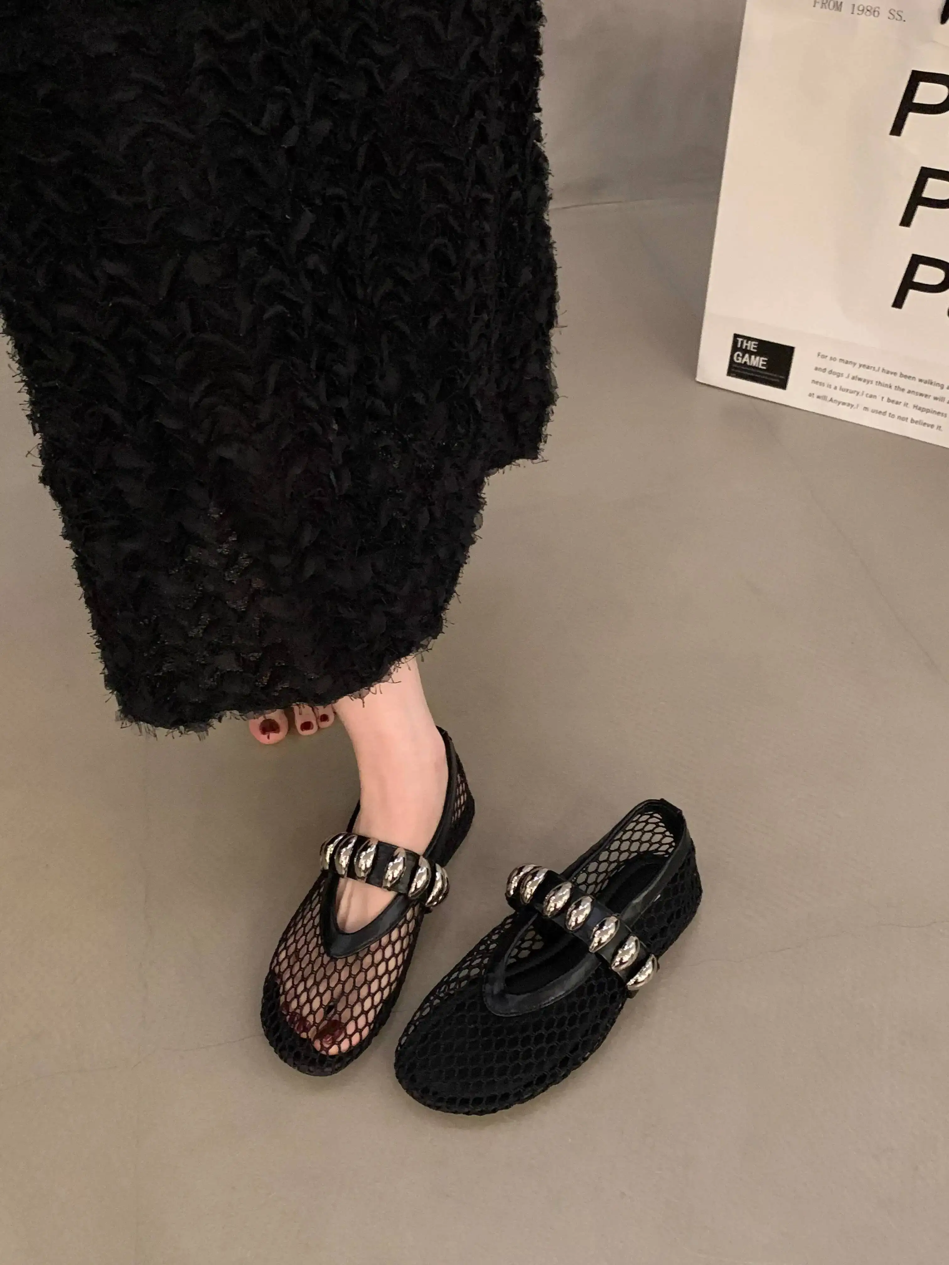 2026 Summer New French Retro Flat Niche Mesh Hollow Out Mary Jane Sandals Ladies Outdoor Breathable Casual Daily Footwear