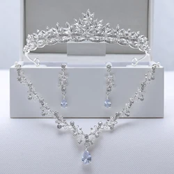 Itacazzo Bridal Headwear Silver-color Exquisite Style Brief Ladies' Wedding Crown Necklace Earrings 4 Pcs Set (Without Box)