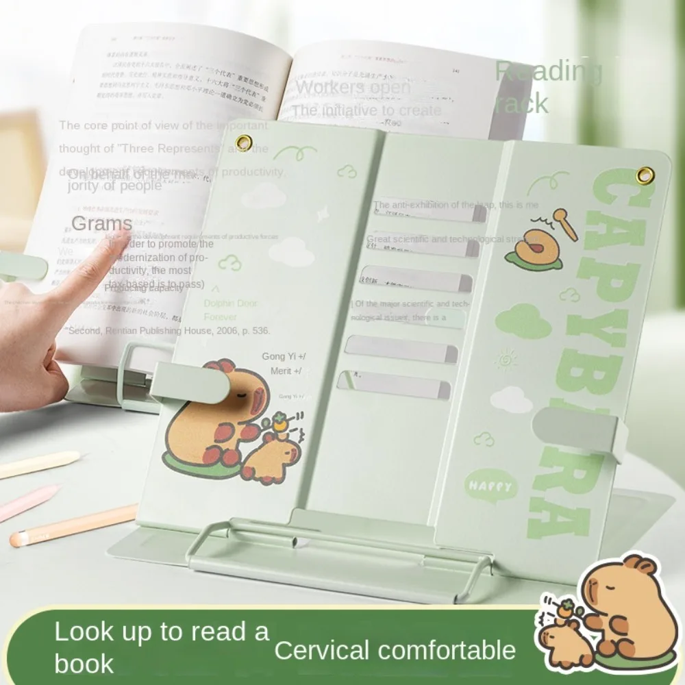 Foldable Metal Book Reading Stand Cartoon Capybara Multi Heights Angles Adjustable Documents Holder Cute Portable Reading Holder
