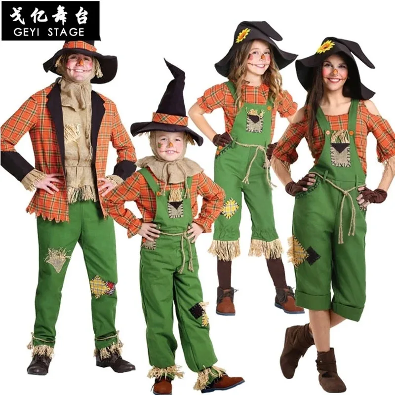 

oz magic dress adult female children performance scarecrow cosplay fantasy dress Halloween carnival girls clothes with hat