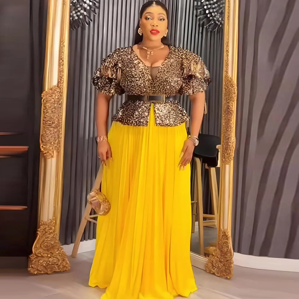 여성용 파티 이브닝 드레스 아프리카 다시키 스팽글 의류 생일 웨딩 게스트 드레스 기념일 정장 맥시 로브 2025