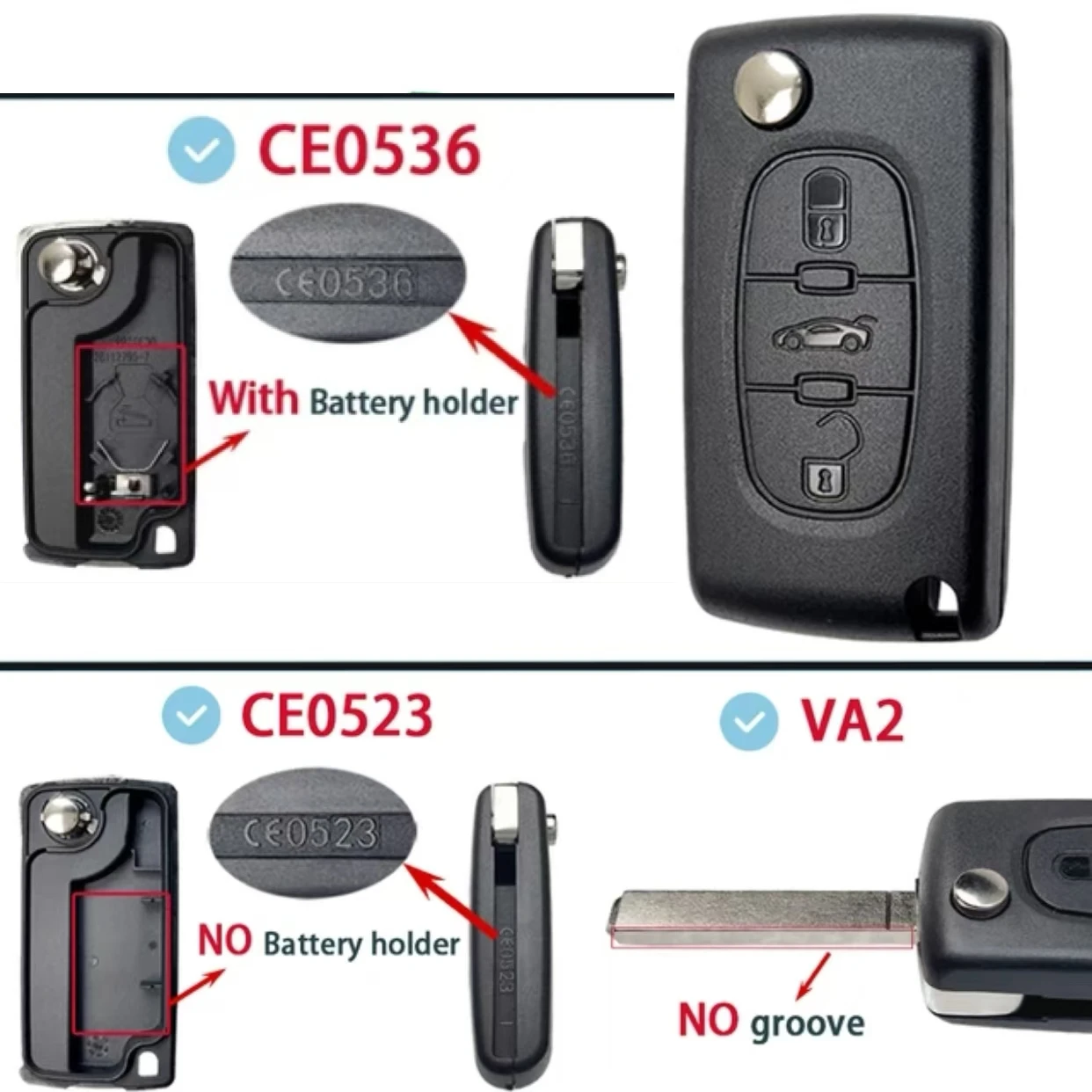 Jingxin 3-Tasten CE0536/CE0523 ASK/FSK 434MHz Fernbedienung Autoschlüssel für Citroen C4 C5 C6 C8 Xsara Picasso für Peugeot 107 207 307 308 – Detail 8