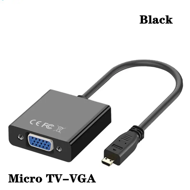 Micro Mini HDMI kompatybilny z kabel VGA wysokiej konwerter rozdzielczości do złącze VGA z dźwiękiem (czarno-biały)