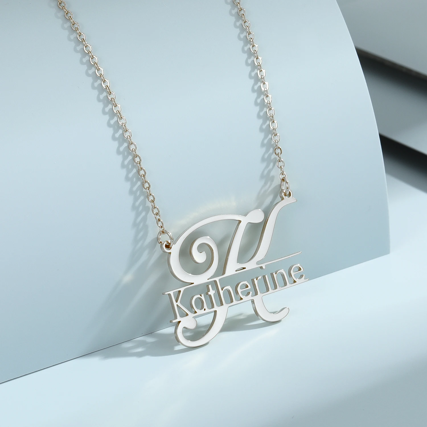 1pcCustomized Butterfly Name Necklace For Women Stainless Steel Big First Letter Nameplate Chain Flower Necklace Party Birthday