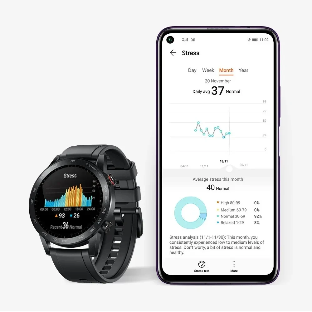 HONOR MagicWatch 2 ساعة ذكية 46 ملم بلوتوث للاتصال ساعة ذكية 14 يومًا عمر البطارية مكالمة هاتفية معدل ضربات القلب GPS