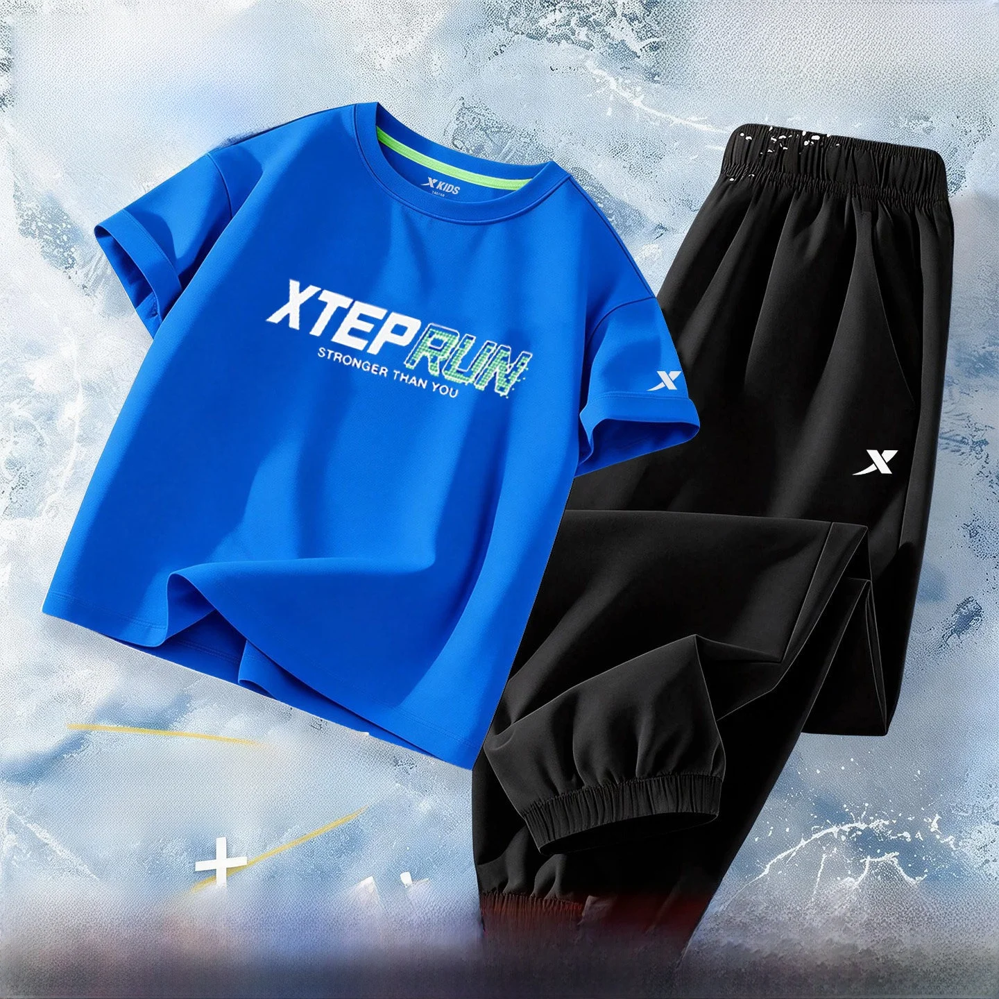 xtep-kids'-quick-dry-sports-set-summer-2026-breathable-short-sleeve-long-pants-two-piece-suit-for-boys-comfortable-polyester
