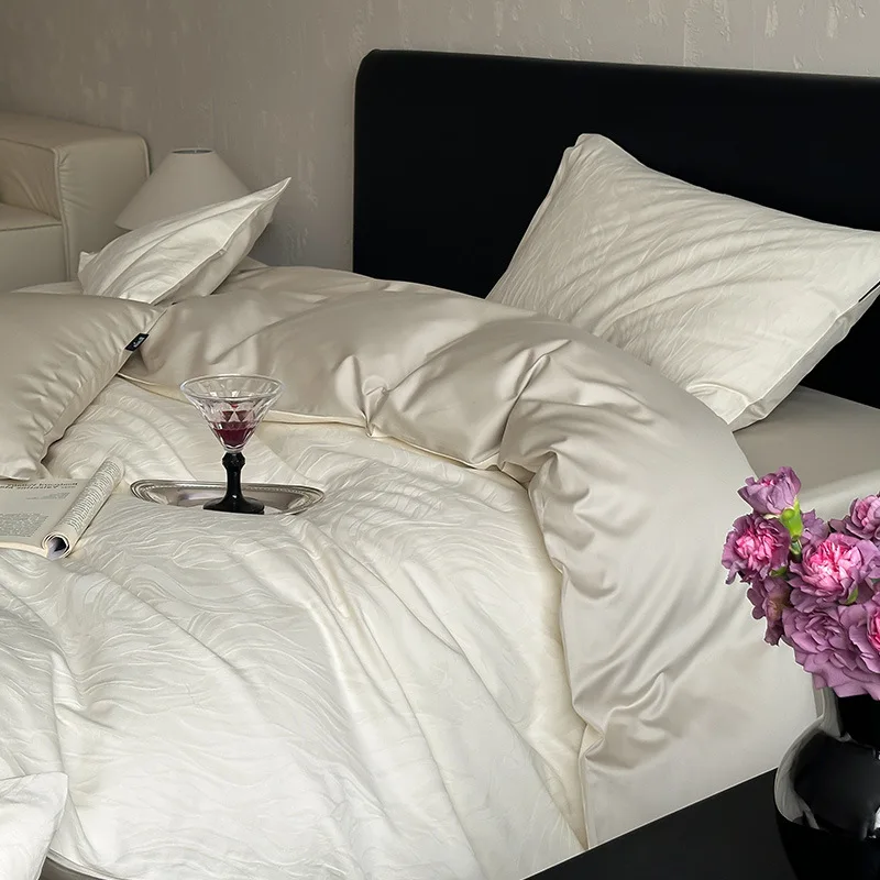 

Premium 100S Pure Cotton Jacquard Bedding Sets Luxury Skin Friendly Smooth Quilt Cover Kit Bed Linens for Adults and Children