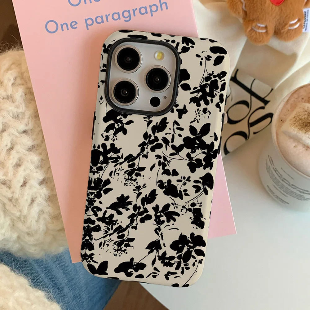 Ins Ink Flowers Case voor IPHONE 16 Pro Max 15 14 13 12 11 PRO 16 Plus XR XS MAX SE Acryl TPU Twee-in-één magnetische telefoonhoesjes