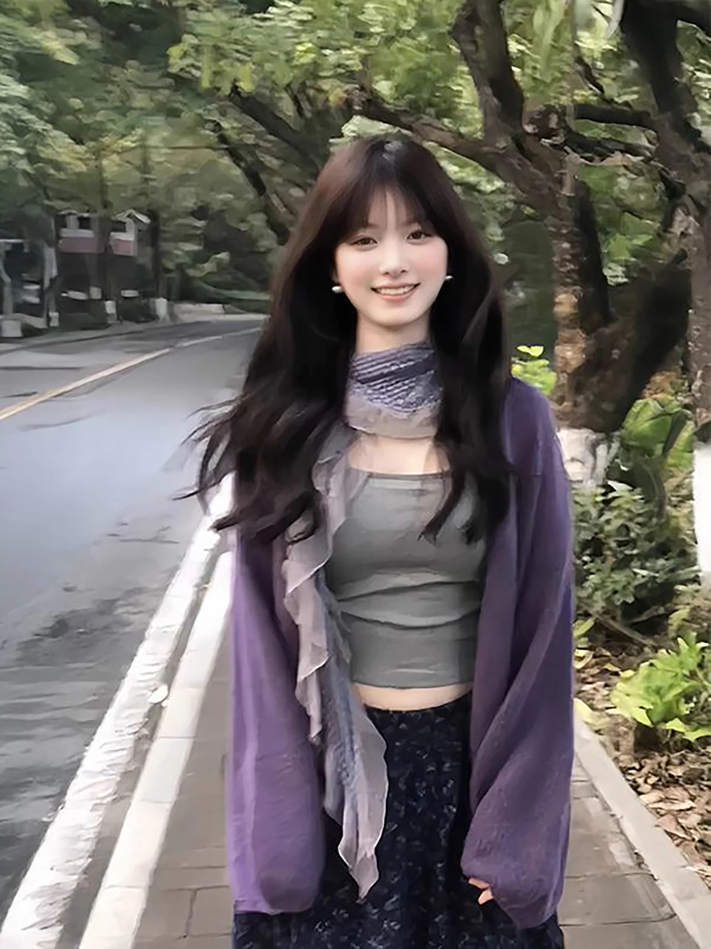 

Spring Gentle Small Lady Style Purple Knitted Cardigan Camisole Inner Wear Floral Half Skirt Three Piece Set Women's Fashion