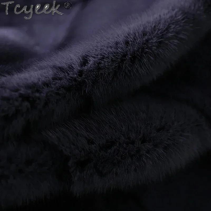 Tcyeek-abrigo de visón Real de gama alta para mujer, chaquetas naturales, ropa de invierno, chaqueta de piel negra, cuello alto