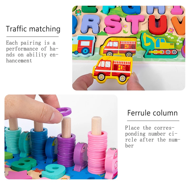 Wooden Educational Puzzle learning toys Montessori Number Letter Traffic Fishing Building Block Logarithmic Busy Board Preschool