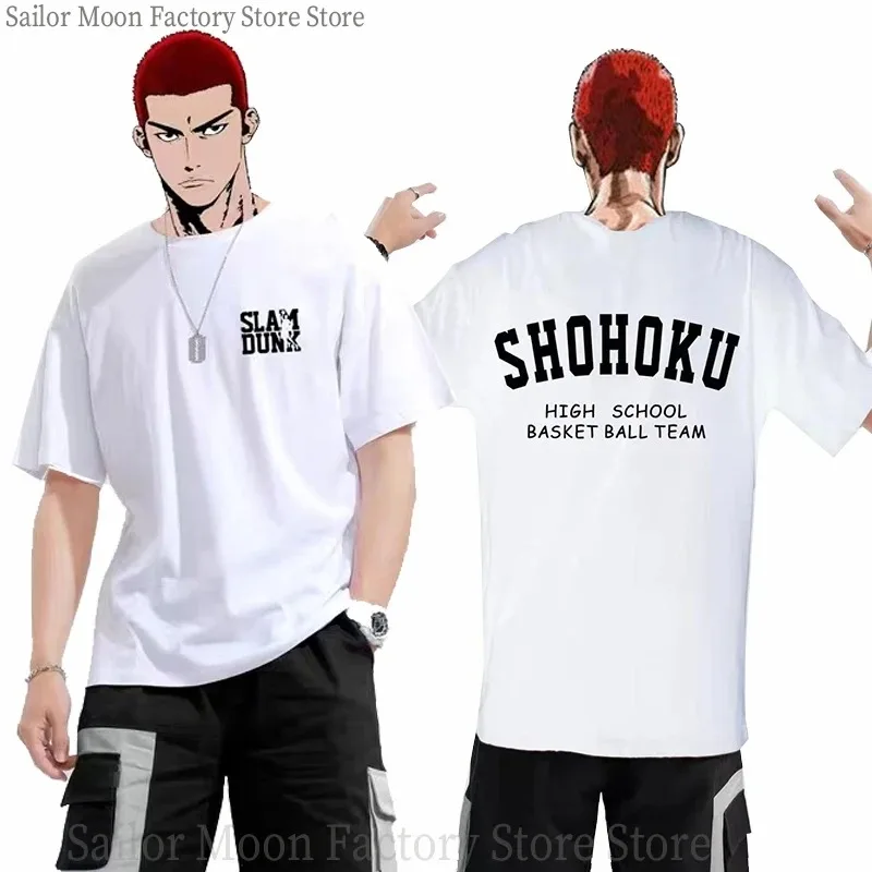 

2024 Anime Slam Dunk Print T-Shirt Men's Oversized Japanese Manganese Cotton Short Sleeve Fast Shipping Pure Cotton Korean Tees