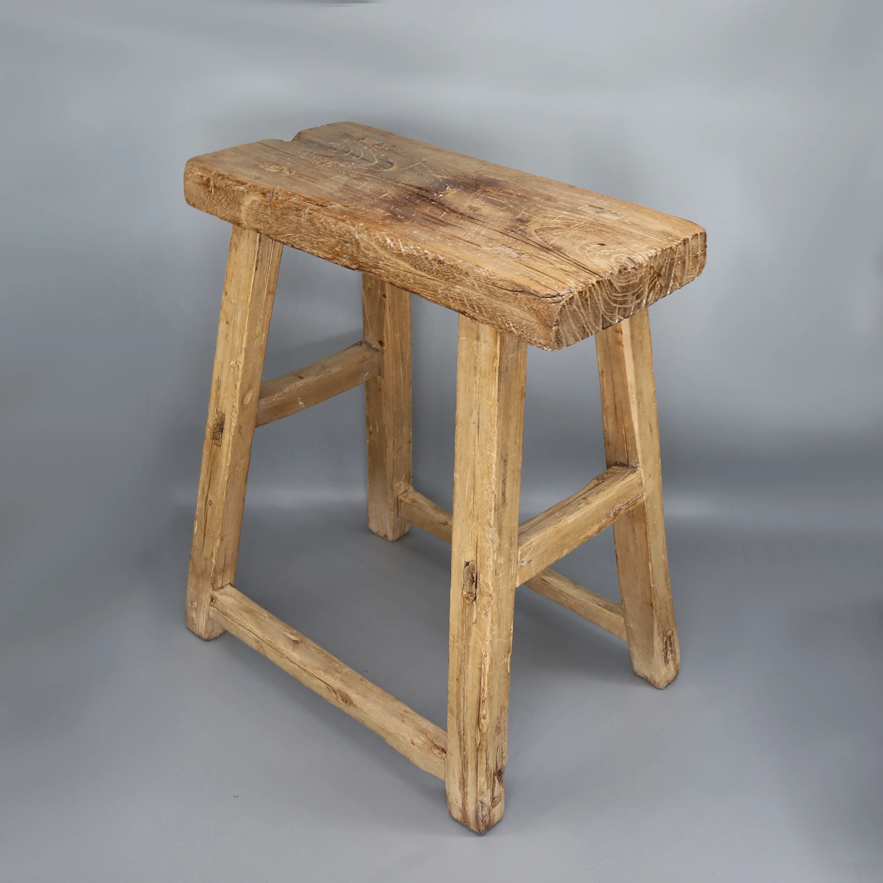 

Old Wooden Stool, Solid Elm Wood, Naturally Weathered, Bathroom Bench