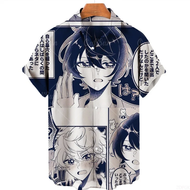 Camisa hawaiana con estampado digital 3D, camisa informal con cuello suelto de terror japonés