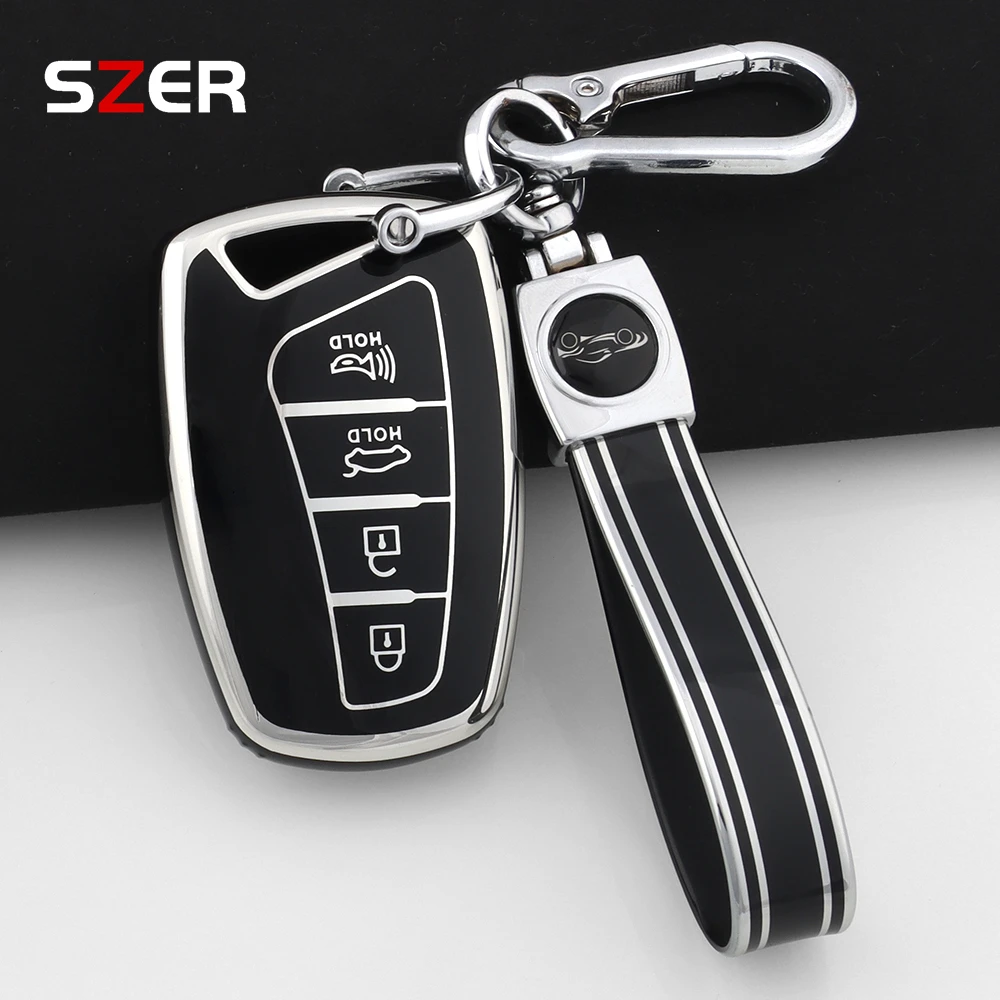 4-Tasten-TPU-Autoschlüsselhülle Schlüsselanhänger für Hyundai Santa Fe Sport Ix45 Equus Centennial Genesis G80 Grandeur Azera 2013-2016