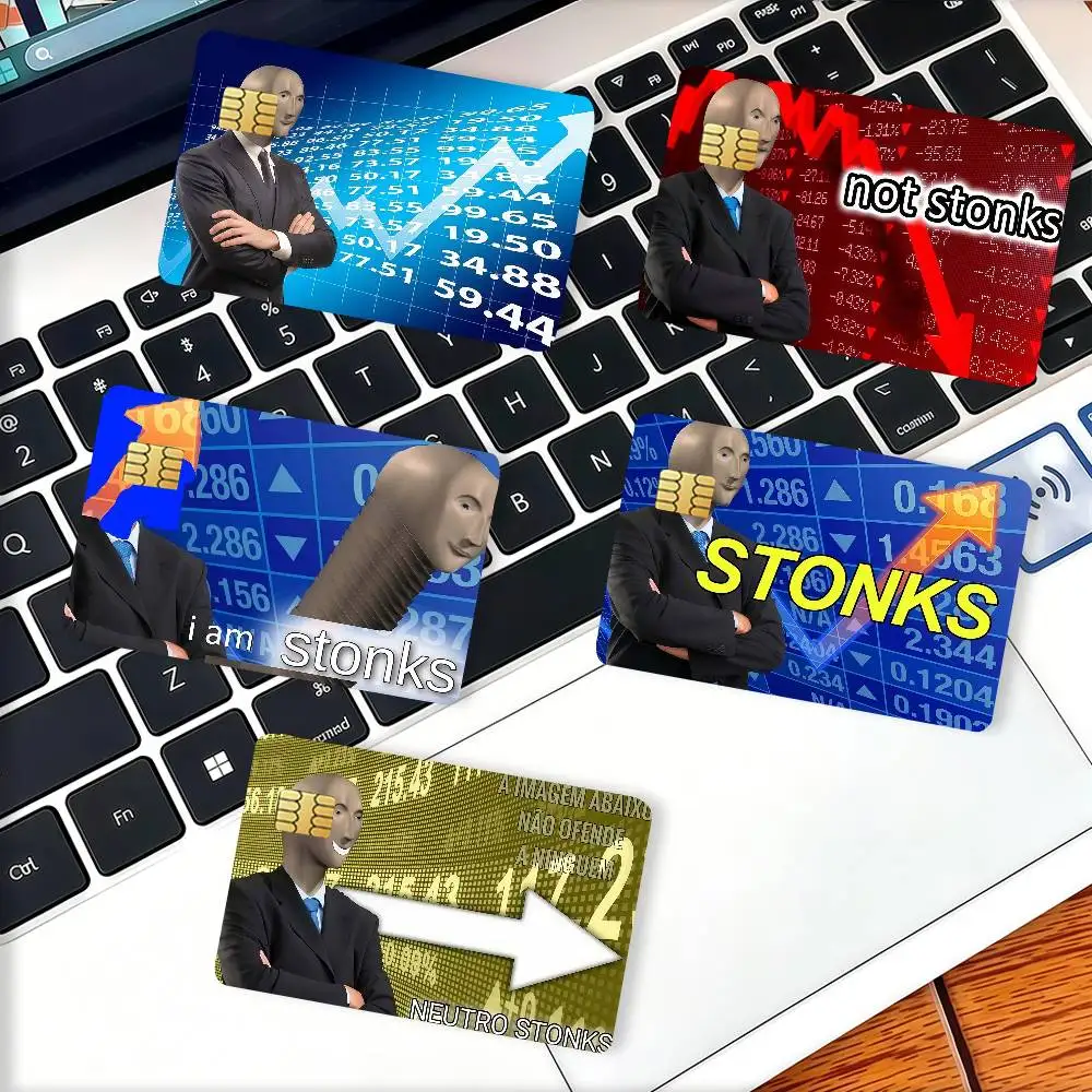 Meme Man Stonks guy Estoques Financeiros Cartão de Crédito Adesivos Decorativos Adequados para Cartões de Banco Metro Transit Anti-risco