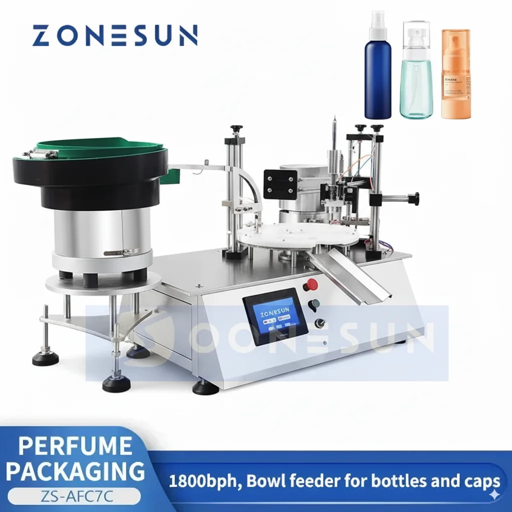 Máquina llenadora de perfume monobloque ZONESUN ZS-AFC7C con bomba peristáltica controlada servo y clasificación de botellas