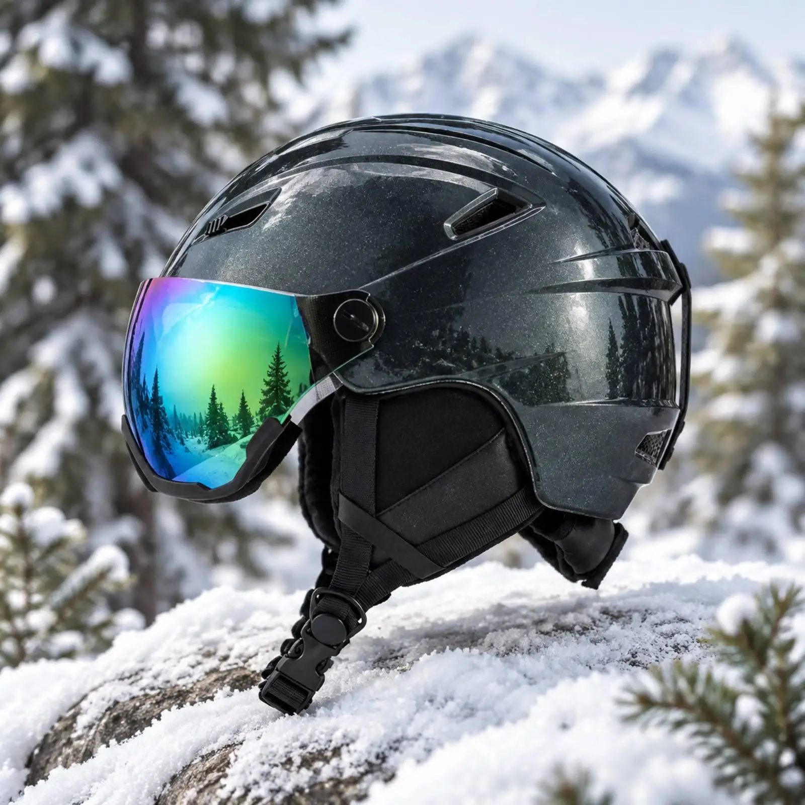 Dark Green Ski Visor Cover Helmet Shell for Snowboarding with Impact Resistant PC EPS Liner for Men Women XL Size