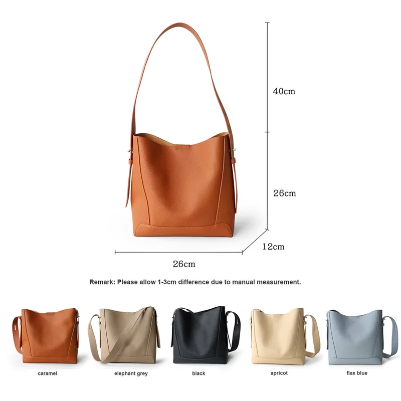 2024 New Women Bag Female Luxury Shoulder Bags Lady Cowhide Genuine Leather Bucket Handbag Girl Messenger Crossbody Bag Tote