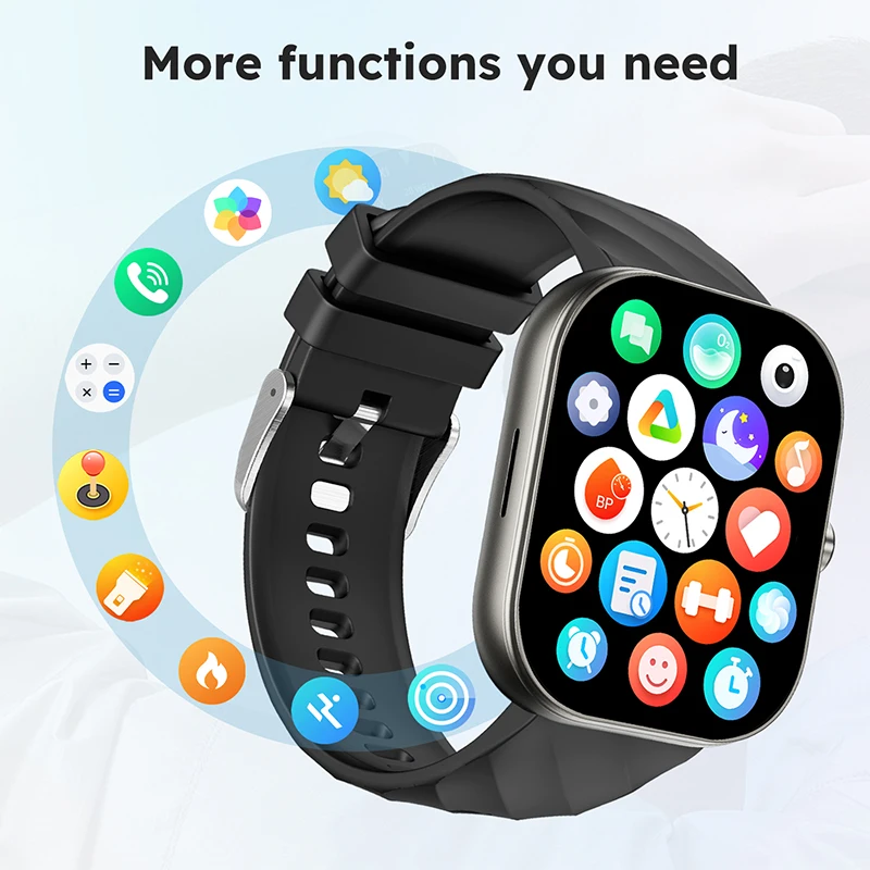 ساعة ذكية مع شاشة كبيرة عالية الوضوح تعمل باللمس بالكامل والتي يمكنها التقاط الصور عن بعد وتبديل أنماط الاتصال الهاتفي