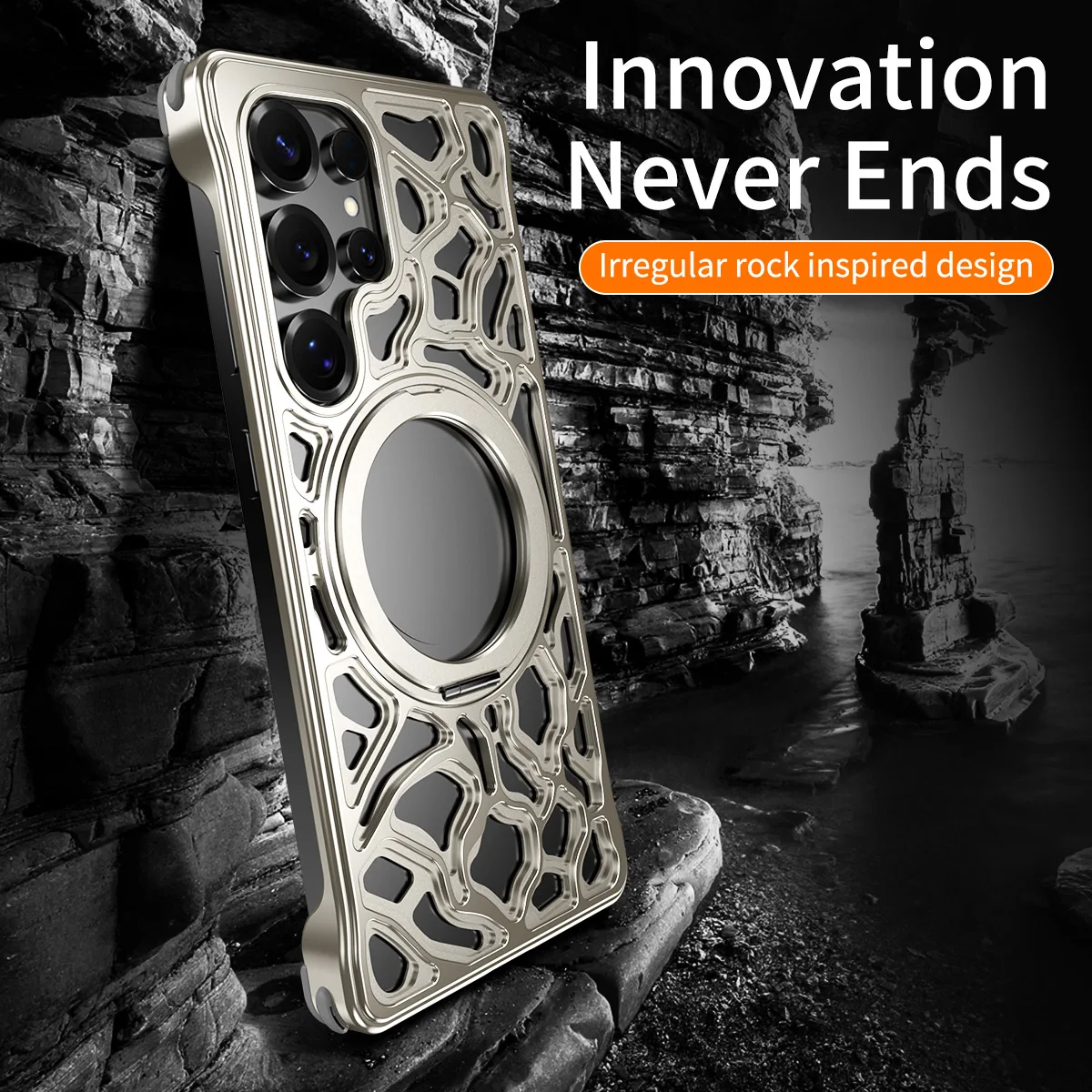 Hollow Out Aluminum Alloy Frameless Cool Phone Case, For Samsung S26 Ultra Rotating Magnetic Bracket, Protecting The Back Cover
