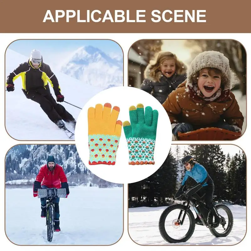 ผู้ใหญ่ถักถุงมือความร้อนถักซับถุงมืออุ่นยืดหนาขนแกะเรียงราย Full Finger ถุงมือสําหรับขับรถวิ่ง