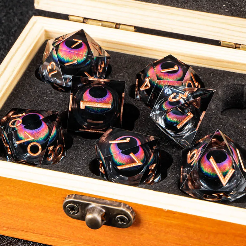 

DND Float Liquid Core Resin D&D Dice Set Dungeon and Dragon, Cool Sharp Edge Eye RPG Dice, Polyhedral Role Playing D and D Dice