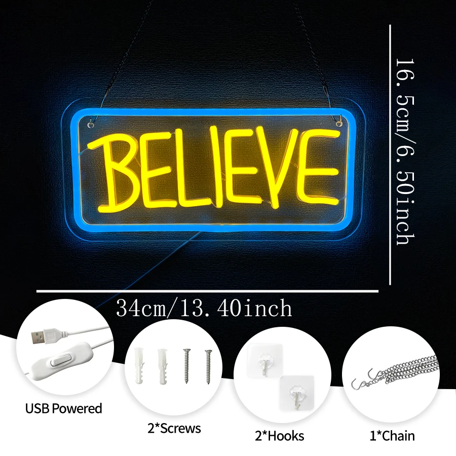 Believe Led Neon Sign, Used For Wall Decor, Bedroom Living Room, Man Cave Bar, Game Room, Classroom Wall Lamp, Christmas Gift.