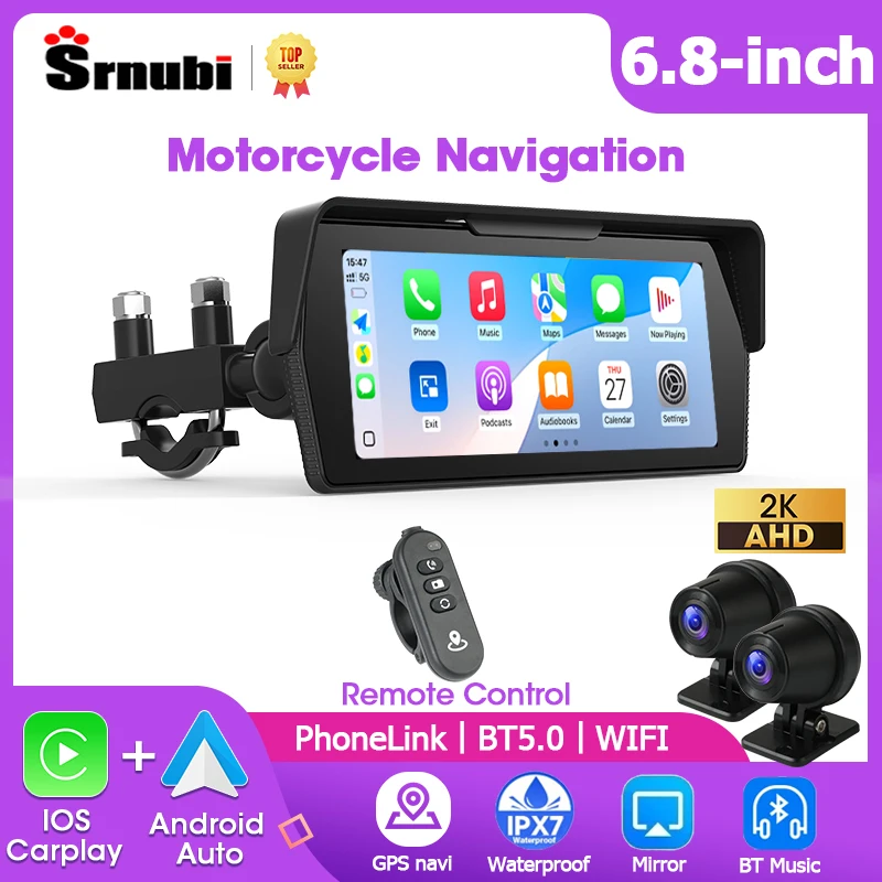 

Srnubi 6.8-inch Carplay Screen for 2K Motorcycle DVR GPS Motorcycle Navigator Wireless Android Auto Display Screen Moto Monitor
