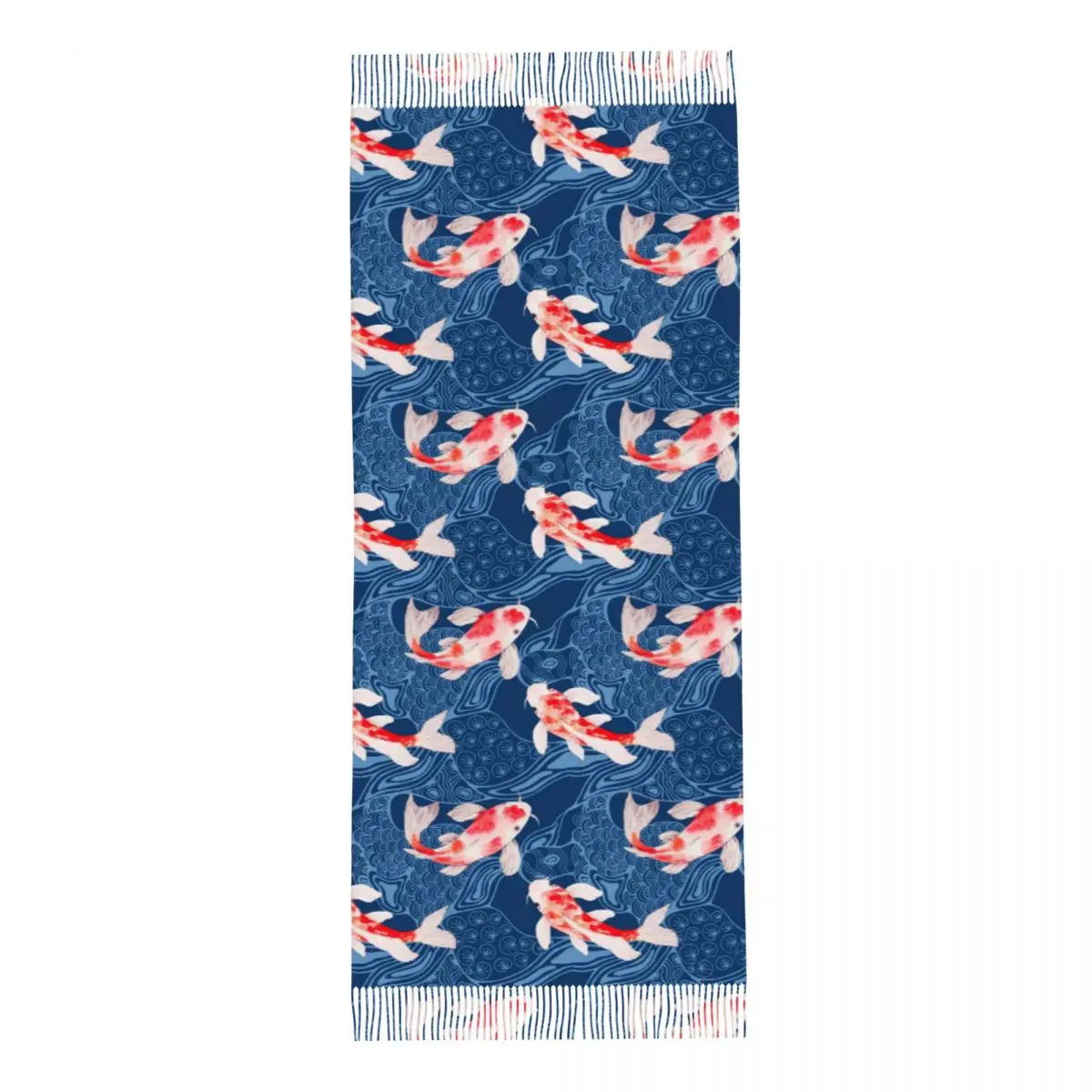 Poisson Koi d'interconnexion avec des vagues japonaises pour femmes, châle Pashmina, écharpe à franges, longue et grande écharpe