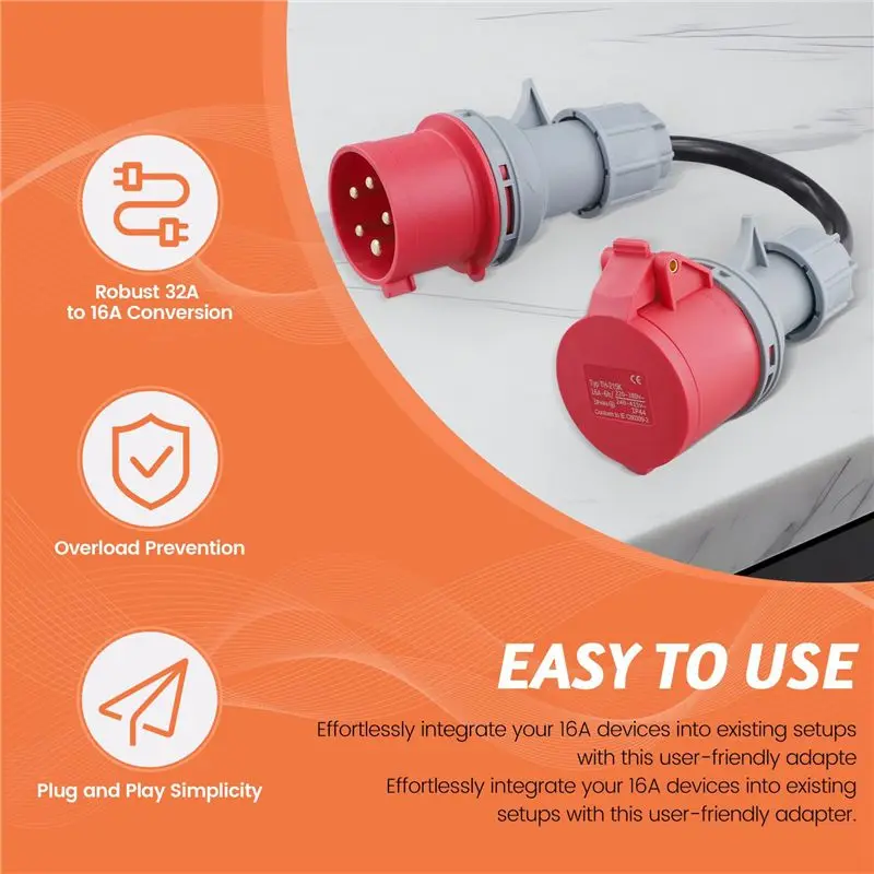 THIVN-3X 5 Pin Red 32A Male To 16A Female CEE-Adapter Gen Ev Extension Cord Connector 400V Outlet