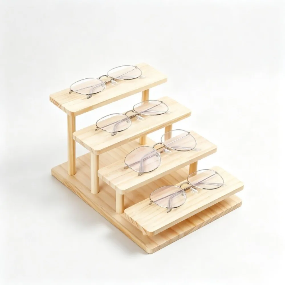 Portable 2/3/4 Tiers Eyeglasses Display Stand Wood Desktop Use Sunglasses Holder Jewelry Display Rack