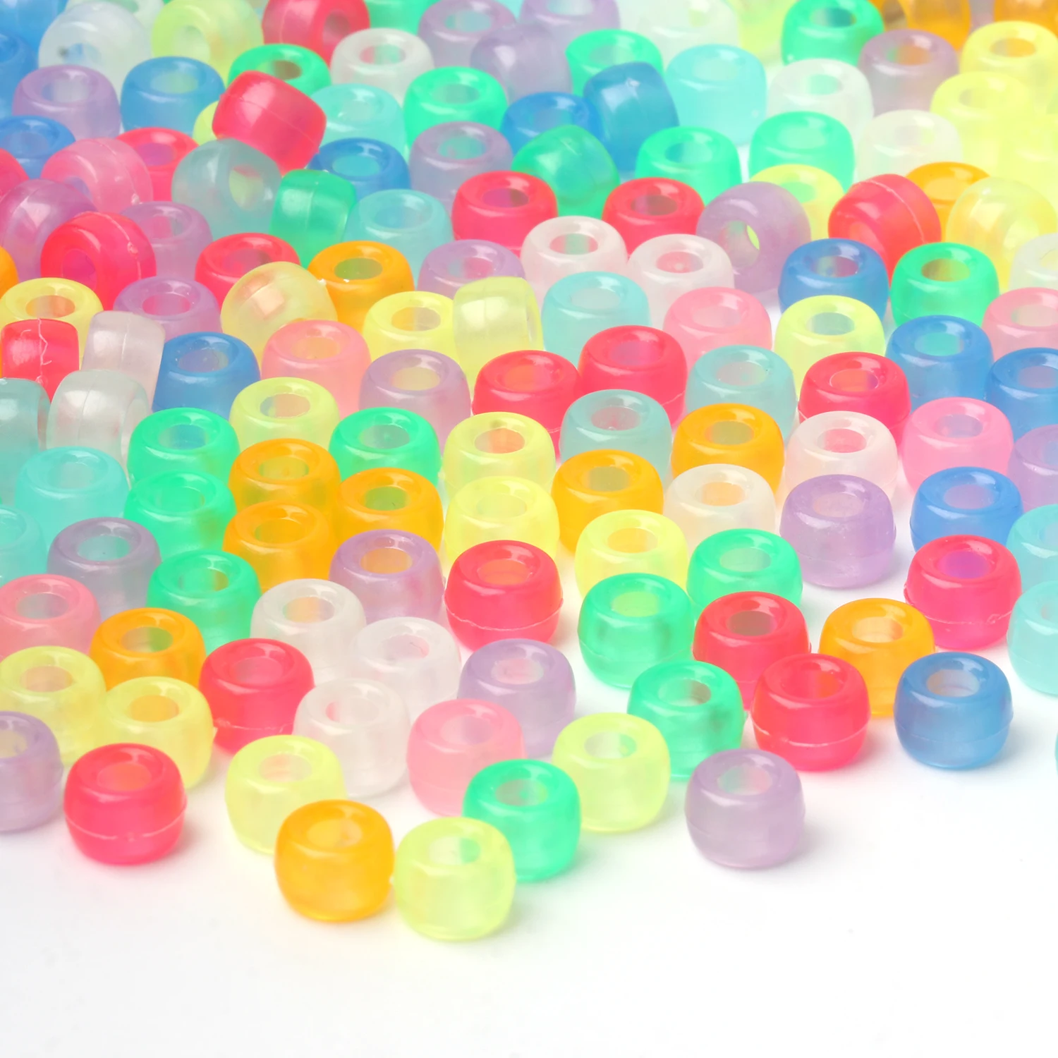 100pcs Luminous Pony Beads 6x9mm Acrylic Beads Big Hole Spacer Beads For Diy Craft Jewelry Charms Bracelets Making Hair Supplies