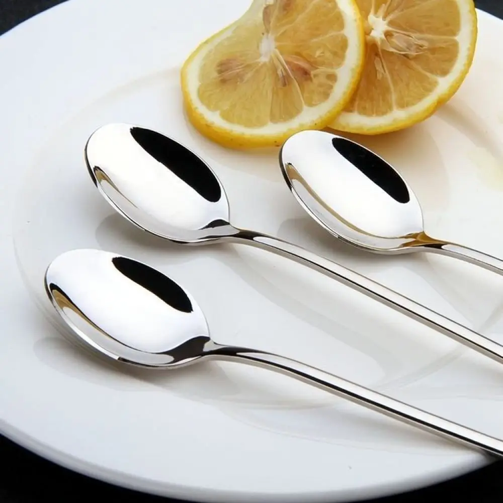 Stainless Steel Dessert Spoon Long Handle Stirring Scoop Mirror Polished Tea Coffee Utensil Simple Kitchen Tableware